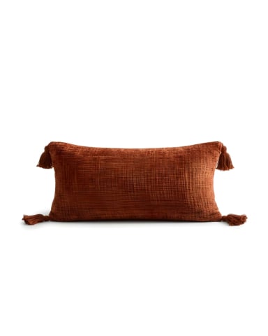 JUEGO DE 2 FUNDAS DE COJIN CHENILLE CON BORLAS 30X50 NARANJA - 2