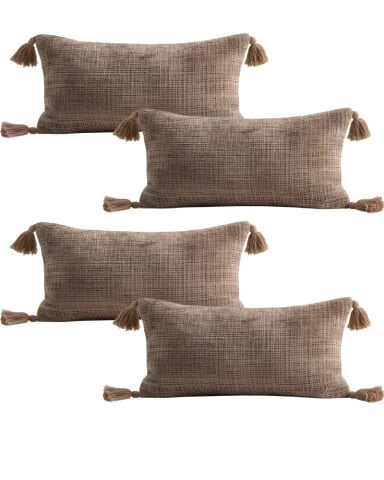 JUEGO DE 4 FUNDAS DE COJIN CHENILLE CON BORLAS 30X50 CAFE - 1