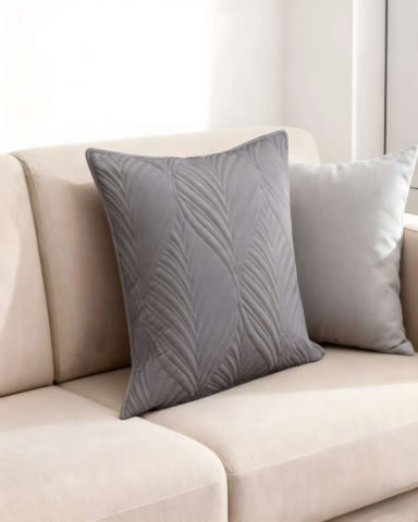 JUEGO DE 4 FUNDAS DE COJIN SERIE HOJAS 45X45 CM GRIS - 3