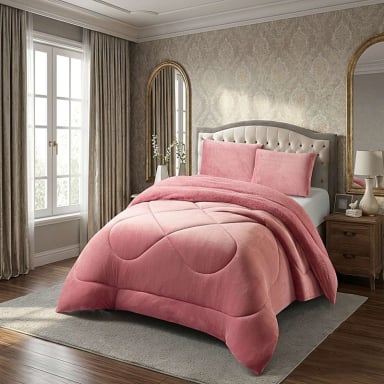 COBERTOR PLUSH DE INVIERNO CON CHIPORRO CS PLAZA Y MEDIA ROSADO - 1