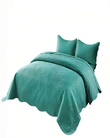 CUBRECAMA DE VERANO QUILT  2 PLAZAS CON RELIEVE COLOR TURQUESA - 1