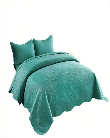 CUBRECAMA DE VERANO QUILT  2 PLAZAS CON RELIEVE COLOR TURQUESA - 2