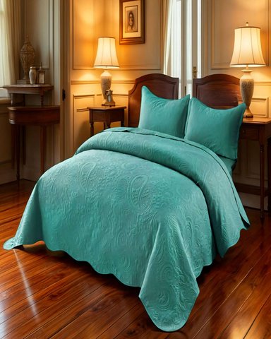 CUBRECAMA DE VERANO QUILT  2 PLAZAS CON RELIEVE COLOR TURQUESA - 3