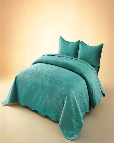 CUBRECAMA DE VERANO QUILT  2 PLAZAS CON RELIEVE COLOR TURQUESA - 4