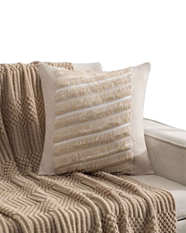 KIT DE 4 FUNDAS DE COJIN CHENILLE CON FLECOS BEIGE - 2