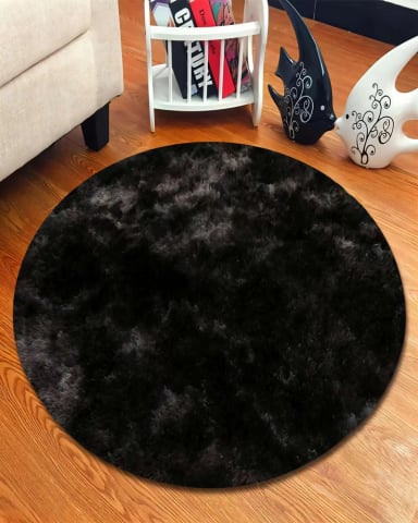 ALFOMBRA REDONDA PREMIUM   150CM X 150CM DECORATIVA COLOR NEGRO CON DETALLES EN BLANCO - 3