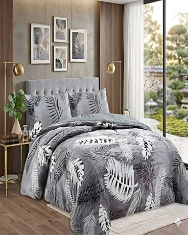 PACK COBERTOR DE INVIERNO PLUSH 1.5 PLAZA 180X200CM GRIS CLARO 1 - 4