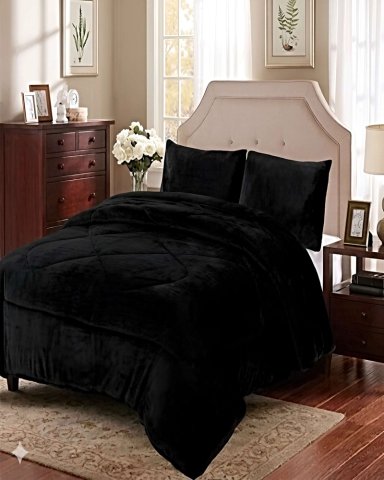 PACK COBERTOR DE INVIERNO PLUSH 1.5 PLAZA 180X200CM NEGRO 1 - 3