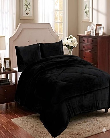 PACK COBERTOR DE INVIERNO PLUSH 1.5 PLAZA 180X200CM NEGRO 1 - 4