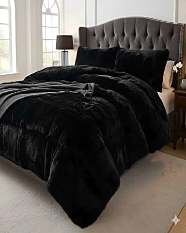 PACK COBERTOR DE INVIERNO PELUDO KING 250X270CM NEGRO - 4
