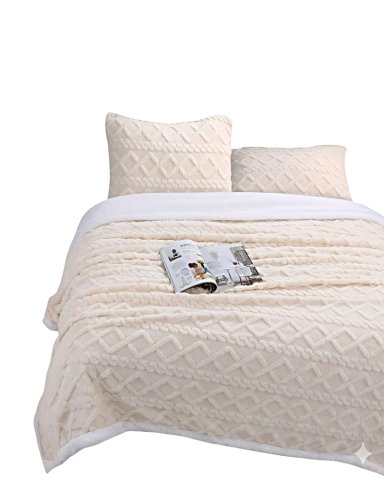 FRAZADA TEXTURIZADA CON SHERPA 1,5 PLAZA BEIGE - 1