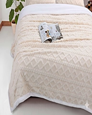 FRAZADA TEXTURIZADA CON SHERPA 1,5 PLAZA BEIGE - 3