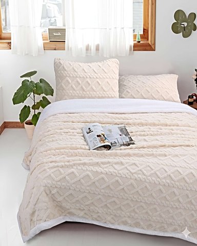 FRAZADA TEXTURIZADA CON SHERPA 1,5 PLAZA BEIGE - 4