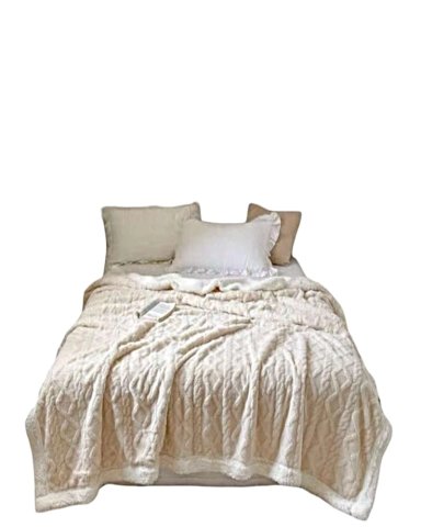 FRAZADA TEXTURIZADA CON INTERIOR SHERPA 2 PLAZAS BEIGE CLARO - 1