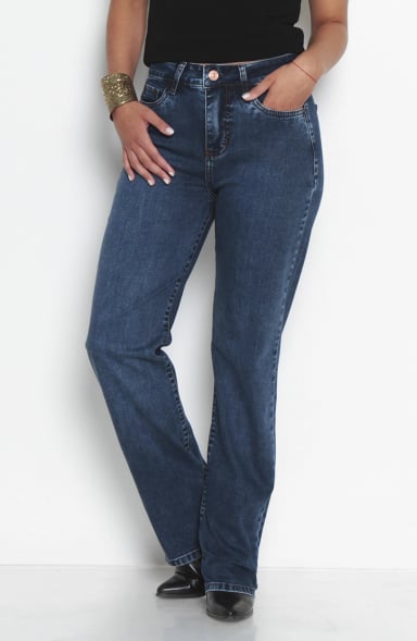 JEANS MUJER BASICO RECTO TIRO ALTO PRETINA UN BOTON - 1