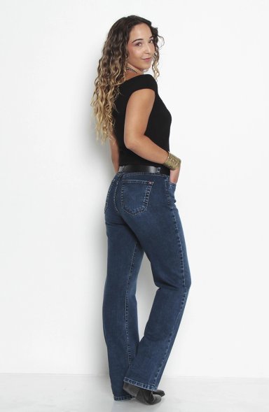 JEANS MUJER BASICO RECTO TIRO ALTO PRETINA UN BOTON - 7