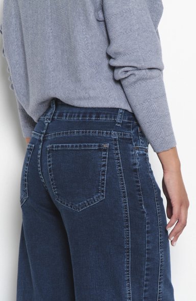 JEANS MUJER WIDE LEG TIRO ALTO COSTADILLOS PRETINA BASICA - 5