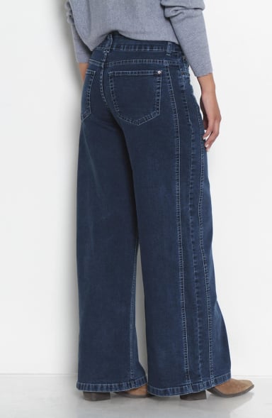 JEANS MUJER WIDE LEG TIRO ALTO COSTADILLOS PRETINA BASICA - 6