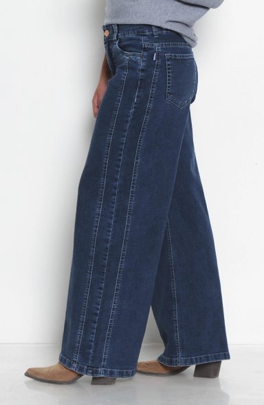 JEANS MUJER WIDE LEG TIRO ALTO COSTADILLOS PRETINA BASICA - 7