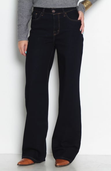 JEANS MUJER WIDE LEG TIRO ALTO  PRETINA BASICA 1 BOTON - 1