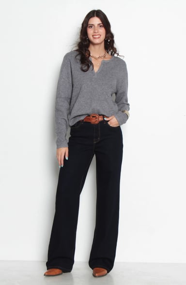 JEANS MUJER WIDE LEG TIRO ALTO  PRETINA BASICA 1 BOTON - 4