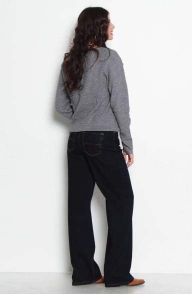 JEANS MUJER WIDE LEG TIRO ALTO  PRETINA BASICA 1 BOTON - 8