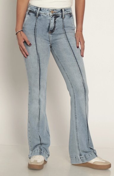 JEANS MUJER FLARE ALFORZA TIRO ALTO PRETINA BASICA 1 BOTON - 1