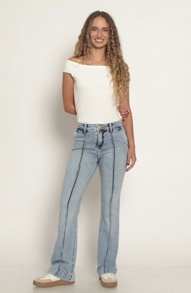 JEANS MUJER FLARE ALFORZA TIRO ALTO PRETINA BASICA 1 BOTON - 3