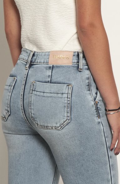 JEANS MUJER FLARE ALFORZA TIRO ALTO PRETINA BASICA 1 BOTON - 5