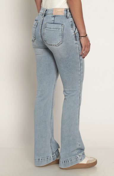 JEANS MUJER FLARE ALFORZA TIRO ALTO PRETINA BASICA 1 BOTON - 6