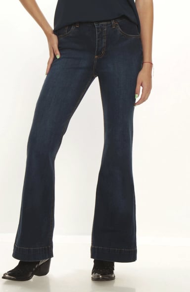 JEANS MUJER FLARE TIRO ALTO PRETINA BASICA 1 BOTON - 1