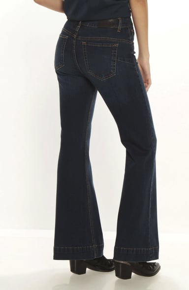 JEANS MUJER FLARE TIRO ALTO PRETINA BASICA 1 BOTON - 6