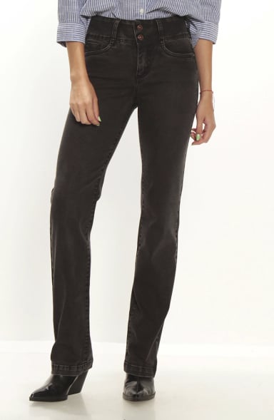 JEANS MUJER TIRO ALTO RECTO  PRETINA ALTA DOS BOTONES - 1