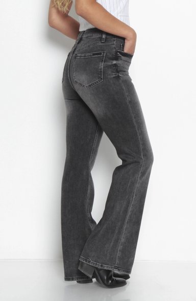 JEANS MUJER FLARE TIRO ALTO PRETINA BASICA 1 BOTON - 6