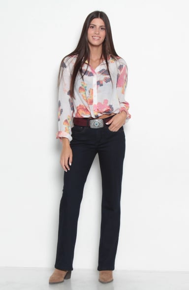 JEANS MUJER RECTO TIRO ALTO PUSH IN PUSH UP PRETINA MEDIA 2 BOTONES - 4