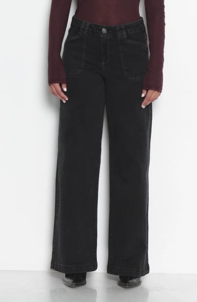 JEANS MUJER  WIDE CARGO TIRO MEDIO PRETINA BASICA UN BOTON - 1
