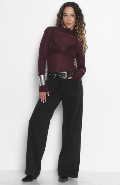 JEANS MUJER  WIDE CARGO TIRO MEDIO PRETINA BASICA UN BOTON - 4