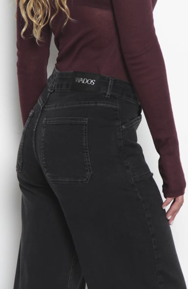 JEANS MUJER  WIDE CARGO TIRO MEDIO PRETINA BASICA UN BOTON - 6