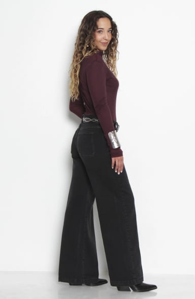 JEANS MUJER  WIDE CARGO TIRO MEDIO PRETINA BASICA UN BOTON - 8
