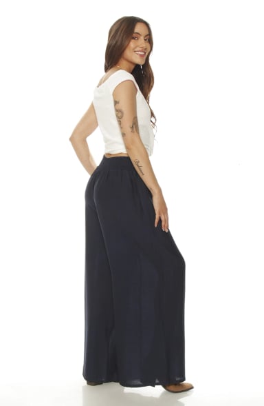 PANTALON WIDE LEG TIRO ALTO PRETINA ANCHA ELASTICADA - 6