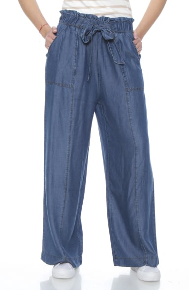 PANTALON LYOCELL WIDE LEG TIRO ALTO PRETINA ELASTICADA - 1
