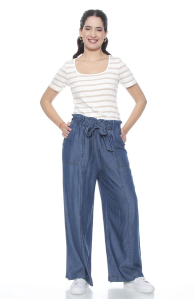 PANTALON LYOCELL WIDE LEG TIRO ALTO PRETINA ELASTICADA - 3