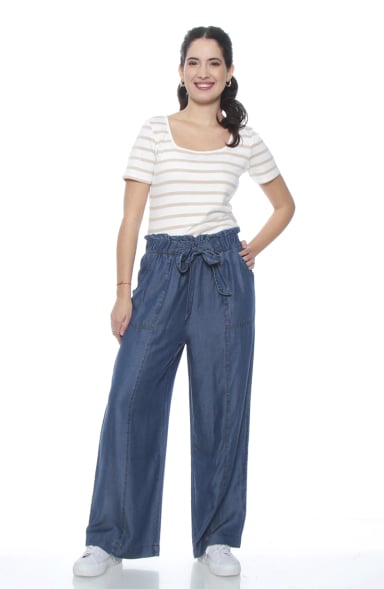 PANTALON LYOCELL WIDE LEG TIRO ALTO PRETINA ELASTICADA - 4