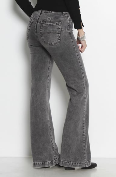 JEANS MUJER FLARE TIRO ALTO PRETINA BASICA 1 BOTON PUSH UP - 7