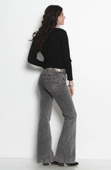 JEANS MUJER FLARE TIRO ALTO PRETINA BASICA 1 BOTON PUSH UP - 8