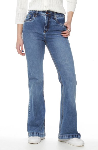 JEANS MUJER  FLARE TIRO ALTO PRETINA BASICA 1 BOTON - 1
