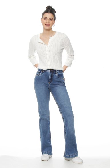JEANS MUJER  FLARE TIRO ALTO PRETINA BASICA 1 BOTON - 4