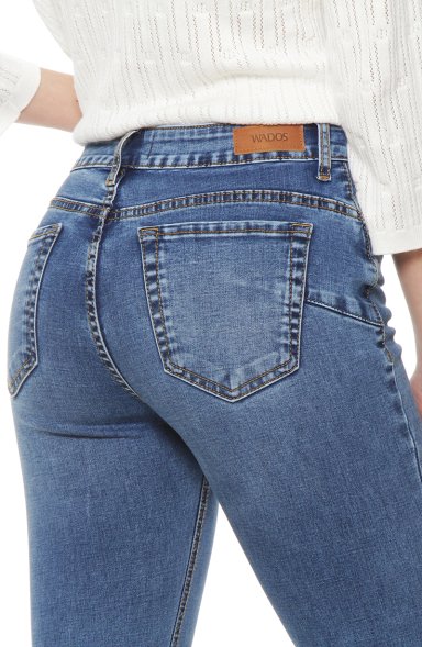 JEANS MUJER  FLARE TIRO ALTO PRETINA BASICA 1 BOTON - 6