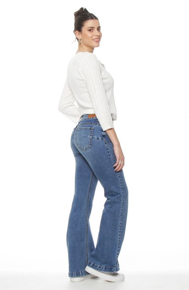 JEANS MUJER  FLARE TIRO ALTO PRETINA BASICA 1 BOTON - 8