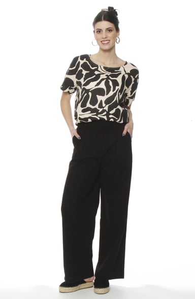 PANTALON WIDE LEG LINO TIRO ALTO PRETINA BASICA - 4